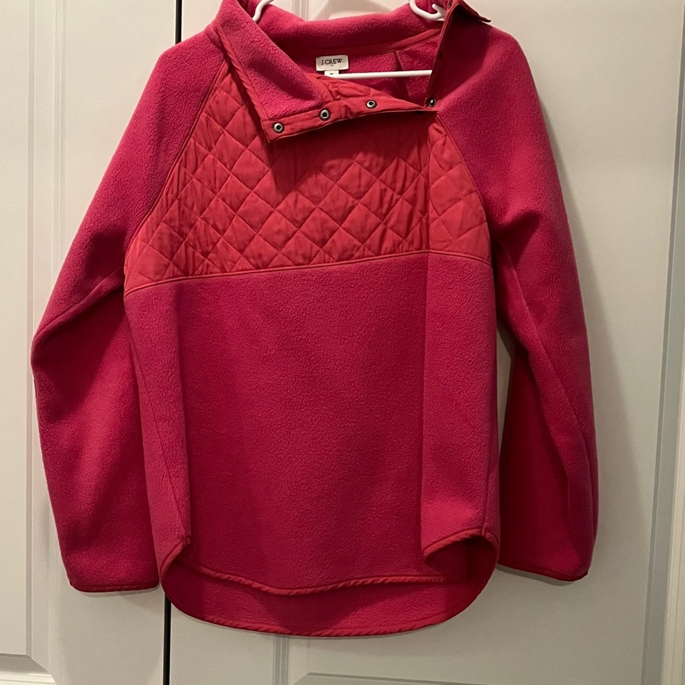 Hot pink Jcrew snap collar fleece pullover